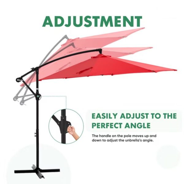 Outdoor Patio Umbrella, 10ft Offset Hanging Patio Umbrella With Aluminum Stand, 8 Ribs, UV Protection For Pool Garden Backyard Market, Red Shipment From Walmart - Image 3