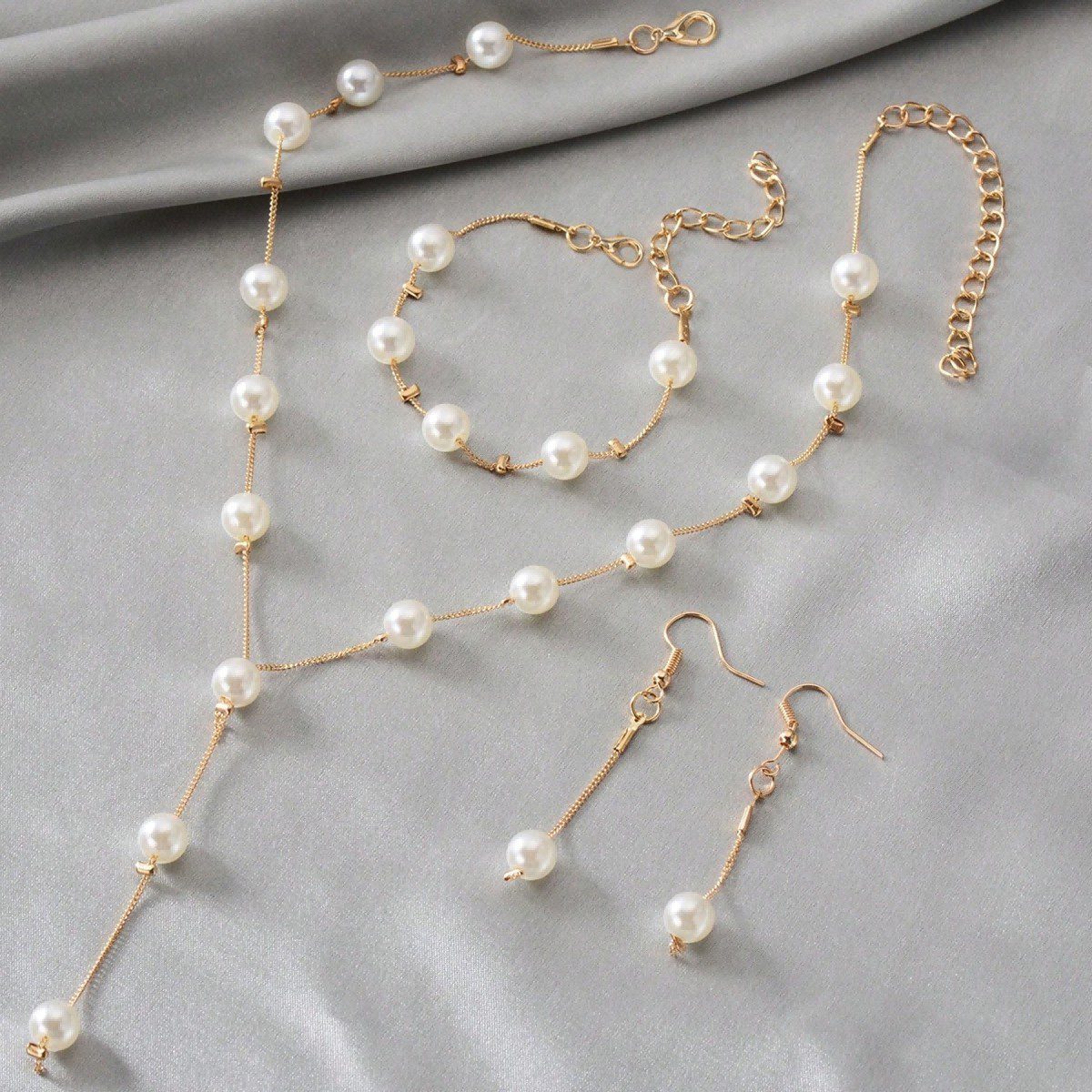 4-piece Imitation Pearl Earrings, Bracelets, Necklace Jewelry Set, Wedding, Party, Vacation Accessories, Mother's Day, Valentine's Day, Wedding Anniversary, Birthday Gifts, Halloween, Christmas Gifts - Image 4