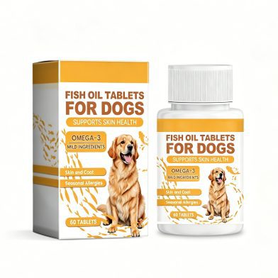 Dog Fish Oil Chewable Tablets,3 Skin & Coat Supplement For Itchy Skin, Seasonal Allergies, Support Bone, Digestion & Reproductive Health, 60 Tablets