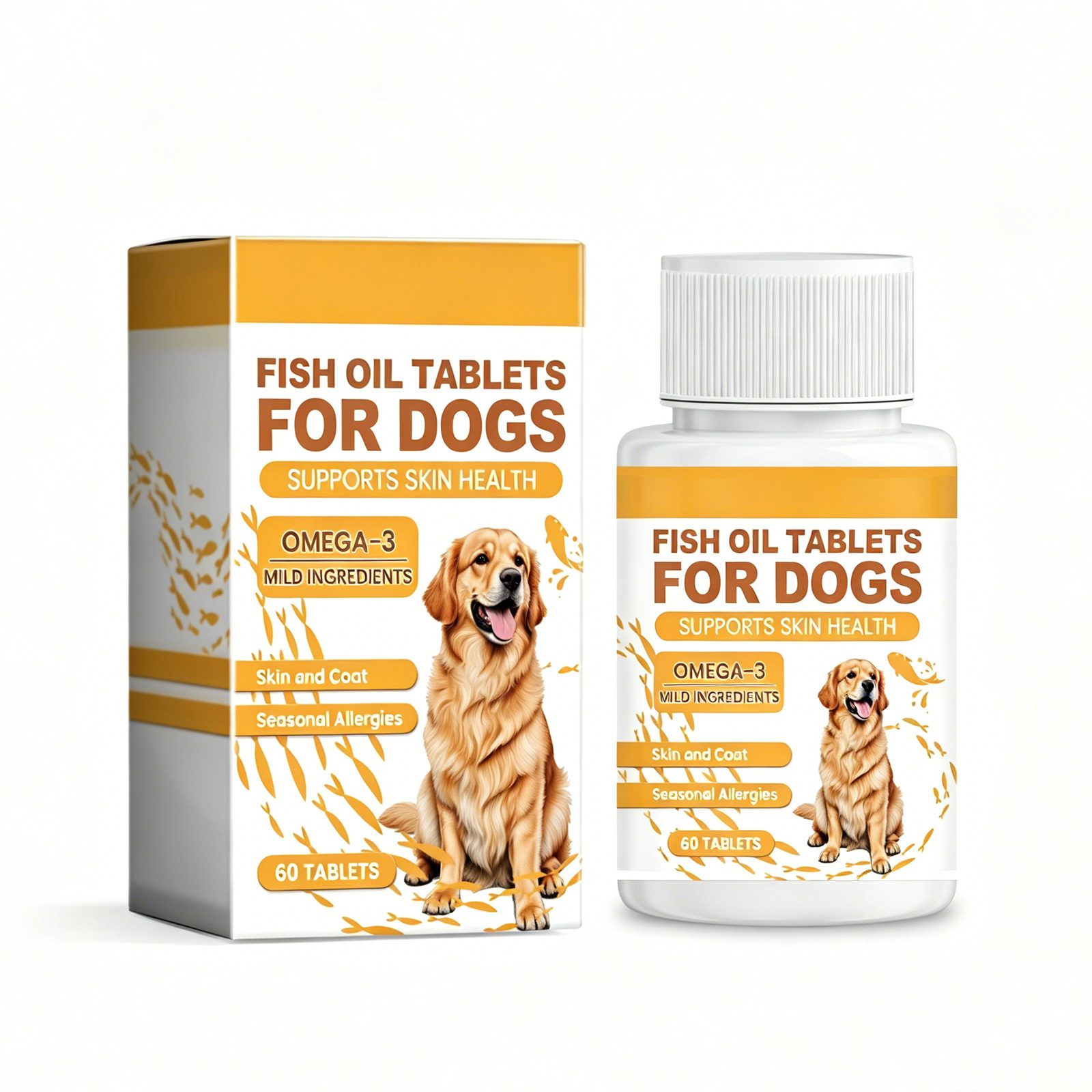 Dog Fish Oil Chewable Tablets,3 Skin & Coat Supplement For Itchy Skin, Seasonal Allergies, Support Bone, Digestion & Reproductive Health, 60 Tablets