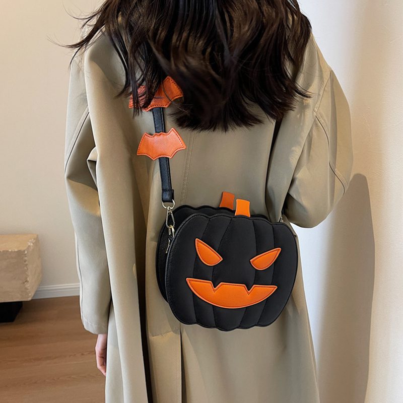 Halloween Bags Funny Pumpkin Cartoon Shoulder Crossbody Bag With Bat Personalized Creative Female Bag - Image 2