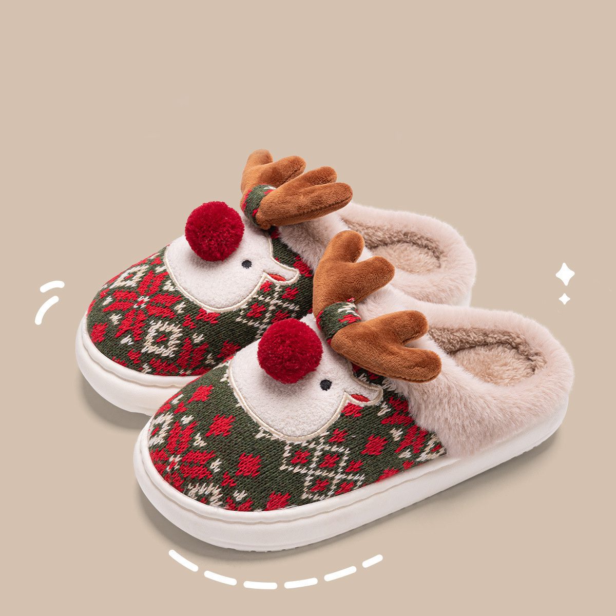Cute Christmas Elk Plush Slippers Winter Ins Fashion Non-slip Floor Bedroom Home Slippers For Women Fuzzy House Shoes - Image 7