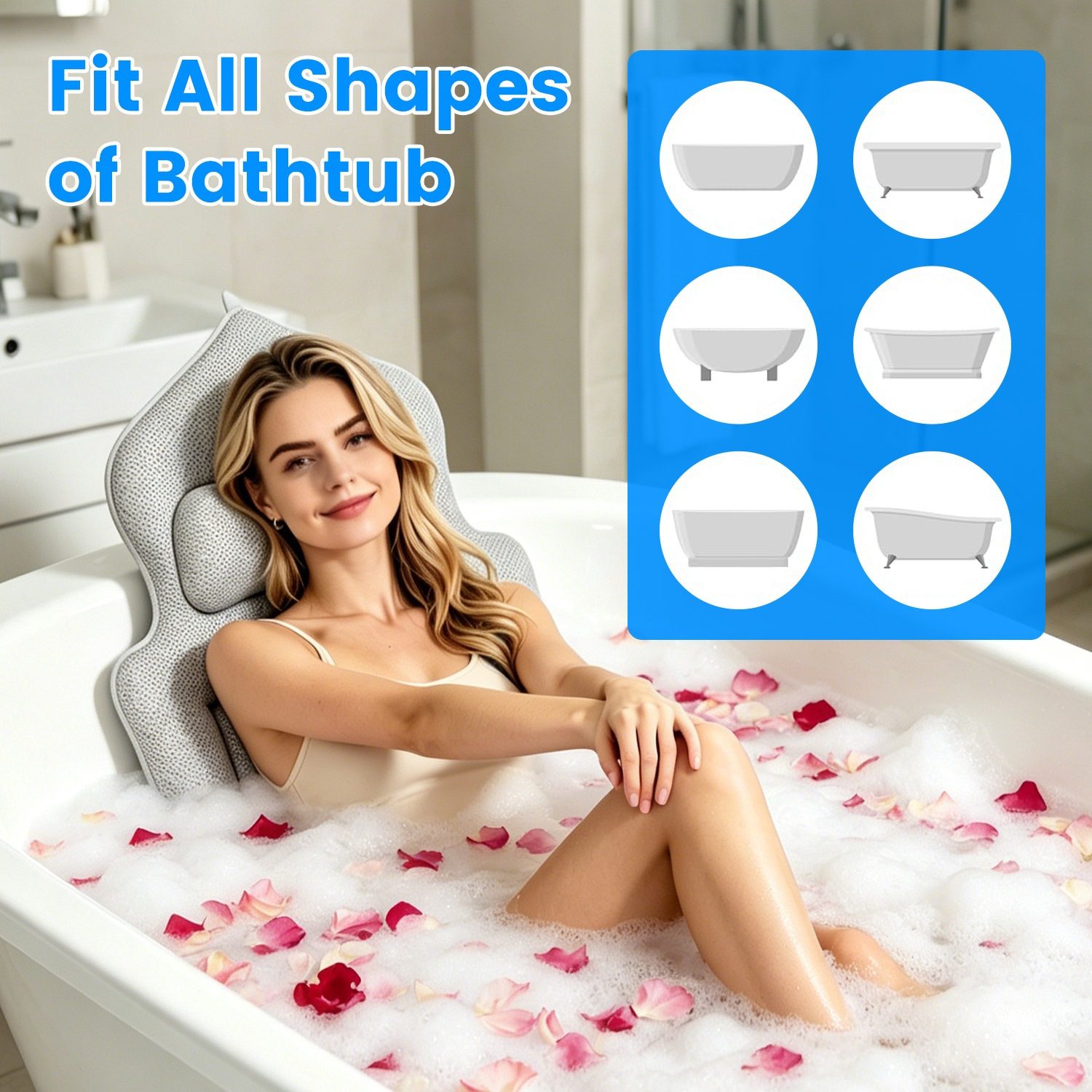1Pc Full Body Bath Pillow With Headrest Lumbar Support Quick-Drying Bathtub Cushion With Breathable 4D Honeycomb Mesh Cushion Nonslip Machine Washable - Image 6