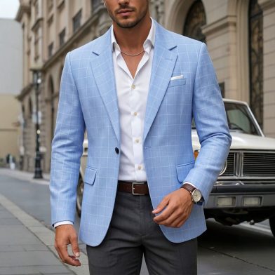 Mens Light Business-Style Plaid Suit Jacket