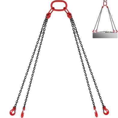 304.8 Cm Lifting Chain Sling, 7.9 Mm Hanging Lift Chain, 4989.5 Kg Capacity G80 Alloy Steel Engine Chain Hoist Lifts Heavy Duty 5 Ton With 4 Leg Grab Hooks And Adjuster