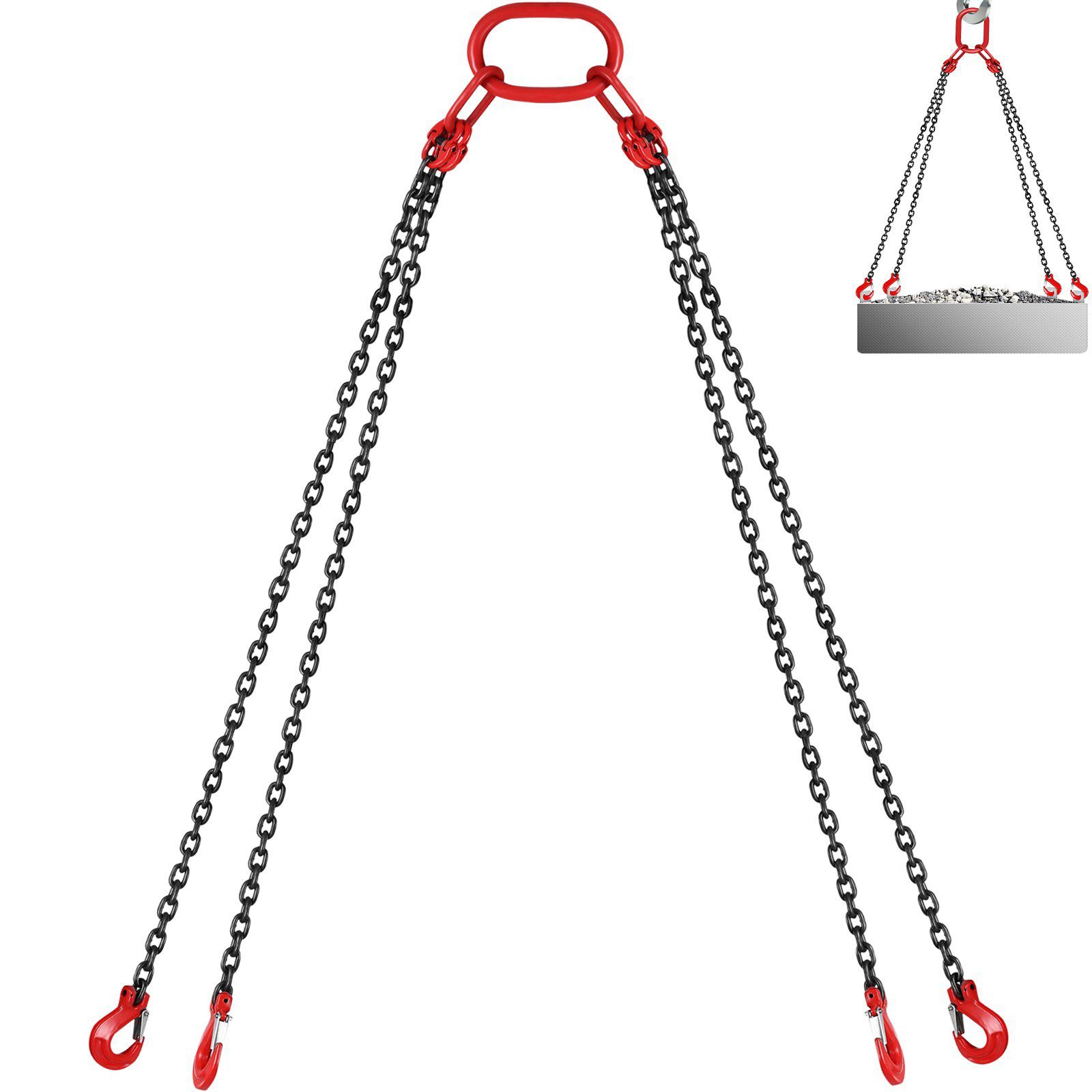 304.8 Cm Lifting Chain Sling, 7.9 Mm Hanging Lift Chain, 4989.5 Kg Capacity G80 Alloy Steel Engine Chain Hoist Lifts Heavy Duty 5 Ton With 4 Leg Grab Hooks And Adjuster