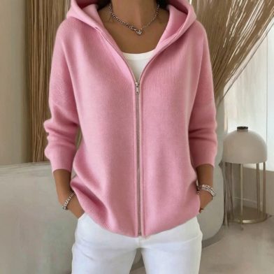 Zip-up Knitted Hooded Sweater Cardigan Coat
