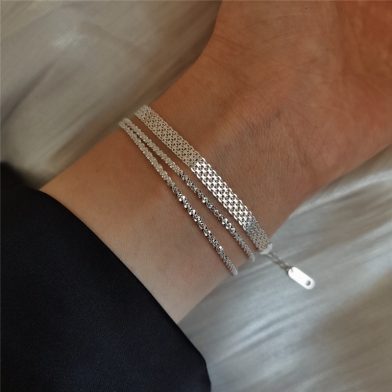 925 Sterling Silver Wide Braided Shimmering Bracelet For Women