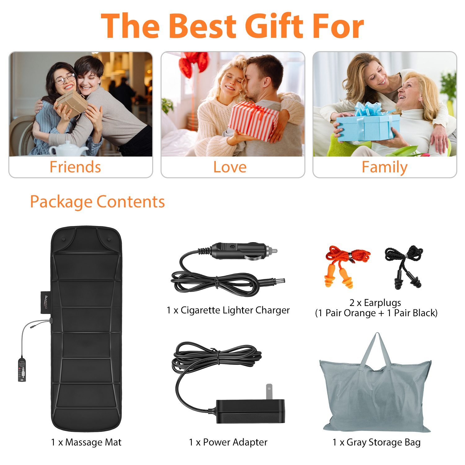 Vibration Massage Mat With Heat Full Body Massage Mattress Pad Electric Heated Massager With 10 Motors 9 Modes 9 Intensities 3 Heating Levels 3 Timer With Storage Bag Earplugs Car Charger For Neck Ba - Image 7