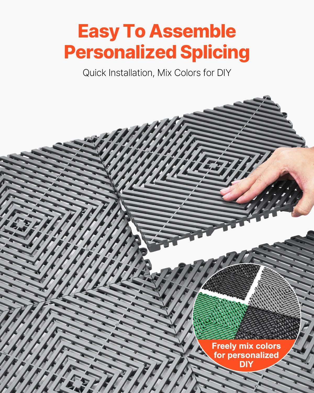 Interlocking Drainage Mat, 12” X 12” Modular Interlocking Cushion, 55 Pcs Splicing Drainage Mats, Non-Slip Gray PP Drainage Floor Tile And Shower Mat, For Garage, Garden, Kitchen & Outdoor - Image 5