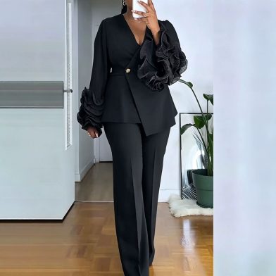 Womens Two-Piece Set With African Lace Trim