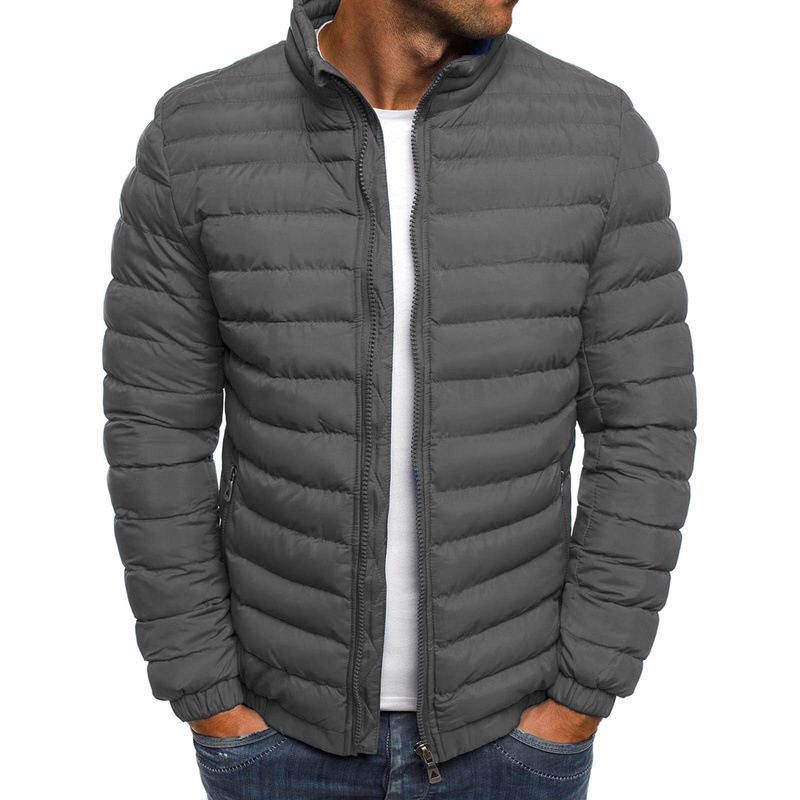 Men Jacket Zipper Solid Color Long Sleeves Pockets Coldproof Autumn Thicken Cotton Padded Overcoat For Outdoor - Image 7