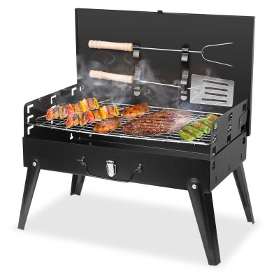 1Pc 17.32x10.63x8.27in Portable Charcoal Grill For Spring Summer Outdoor Activities Foldable BBQ Suitcase Grill Shelf For Outdoor Camping Picnics Garden Grilling Fedex Shipping