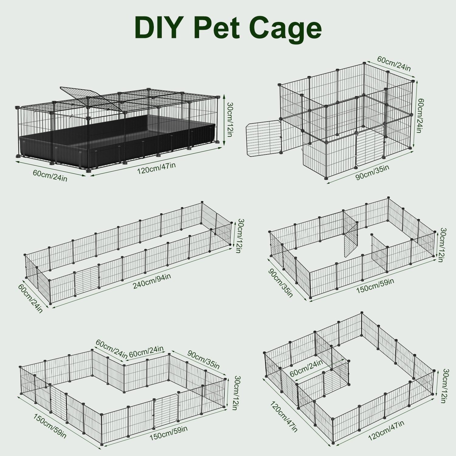 47x24x12IN Guinea Pig Cage Small Animal Playpen DIY Metal Pet Enclosure With 20 Panels Waterproof Floor Mat For Hedgehogs Chickens Ducklings Rabbits Hamsters - Image 4