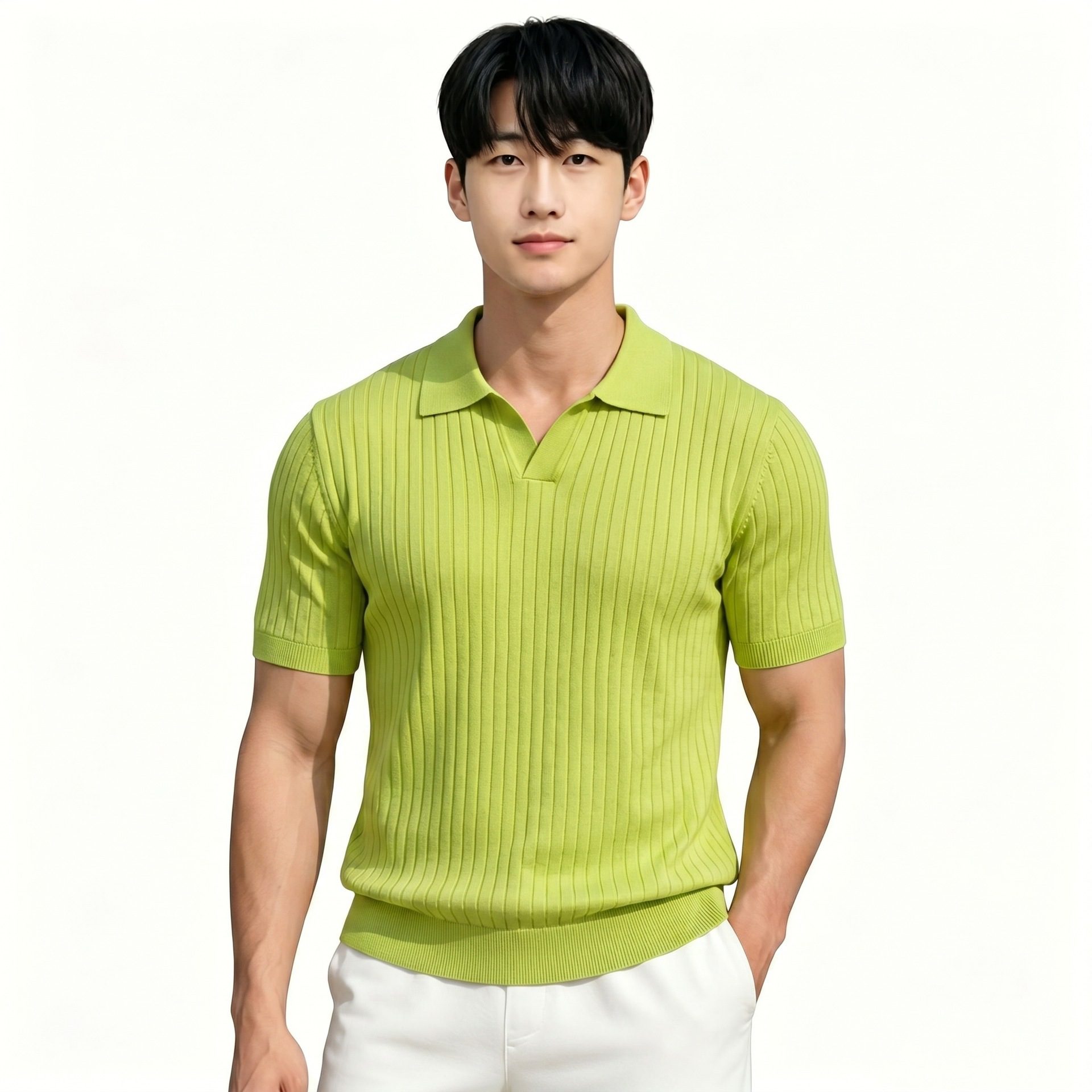 Notch-collar Striped Half-zip Knit T-shirt - Image 7