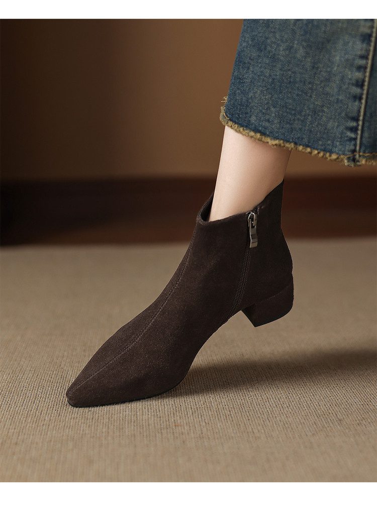 Low-heeled Cowhide Suede Women's Ankle Boots - Image 7