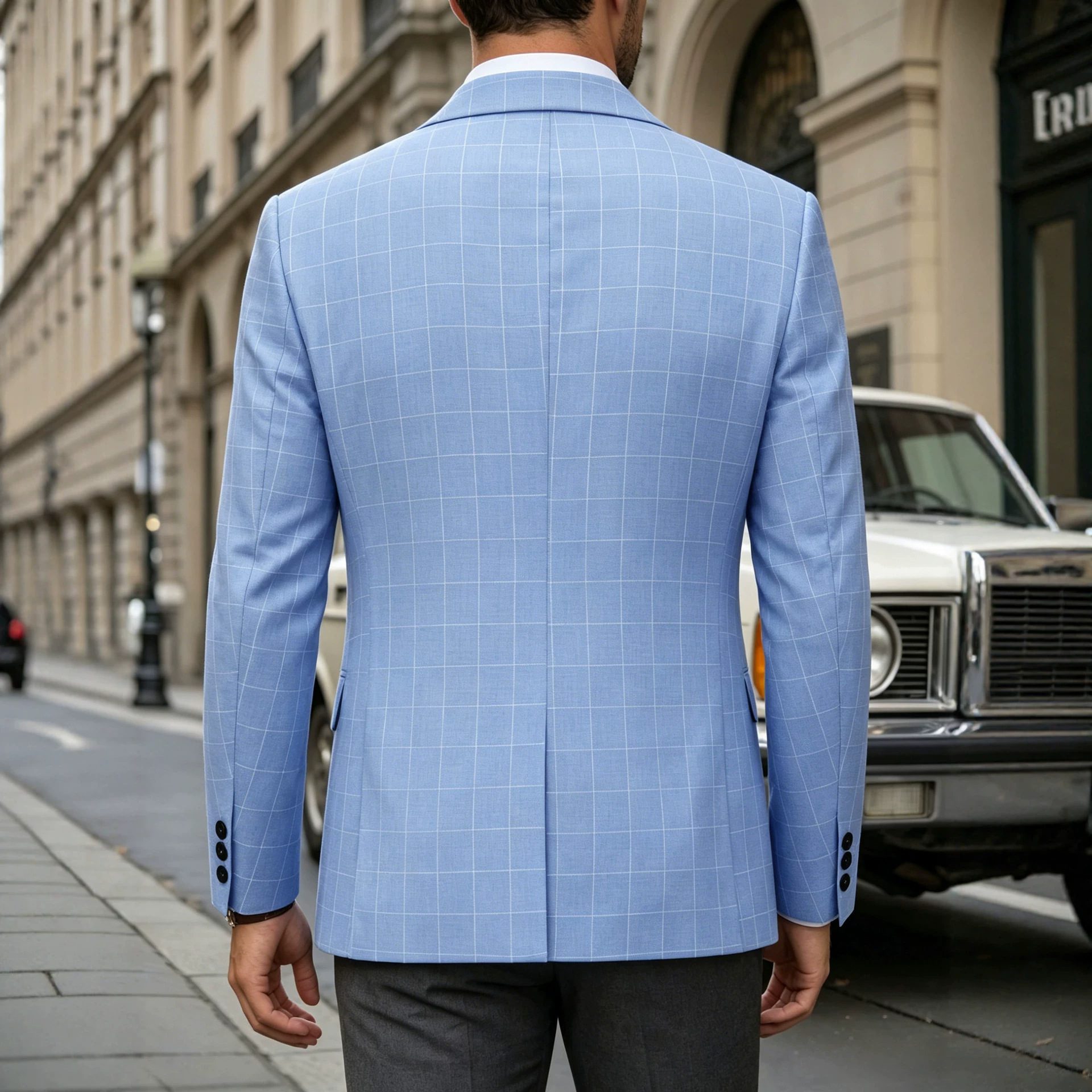 Mens Light Business-Style Plaid Suit Jacket - Image 2
