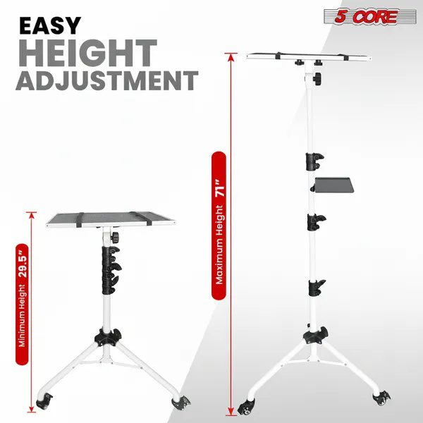 Projector Stand 29.5 To 71 Inch Adjustable Tripod 2 Shelves Portable Laptop Cart W Phone Holder - Image 2