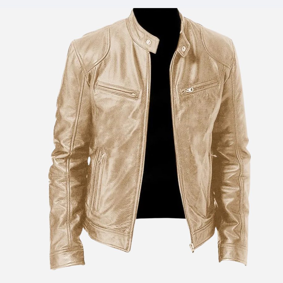 Men's Zip-up Cardigan PU Leather Jacket Fashion Pockets Stand Collar Short Tops Clothing - Image 10