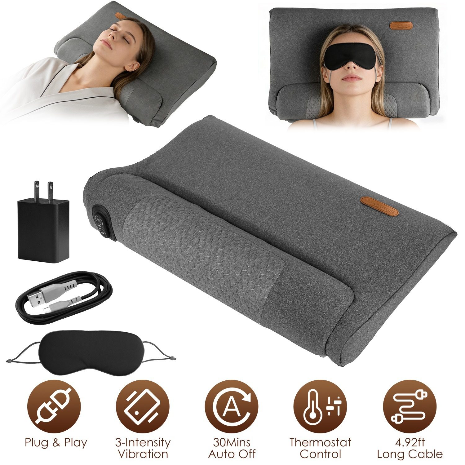 Neck Massager Pillow Ergonomic Massager Memory Foam Pillow With 3-Level Heating 3-Intensity Vibration 30Min Timer For Neck Back Shoulder Pain Relief - Image 4