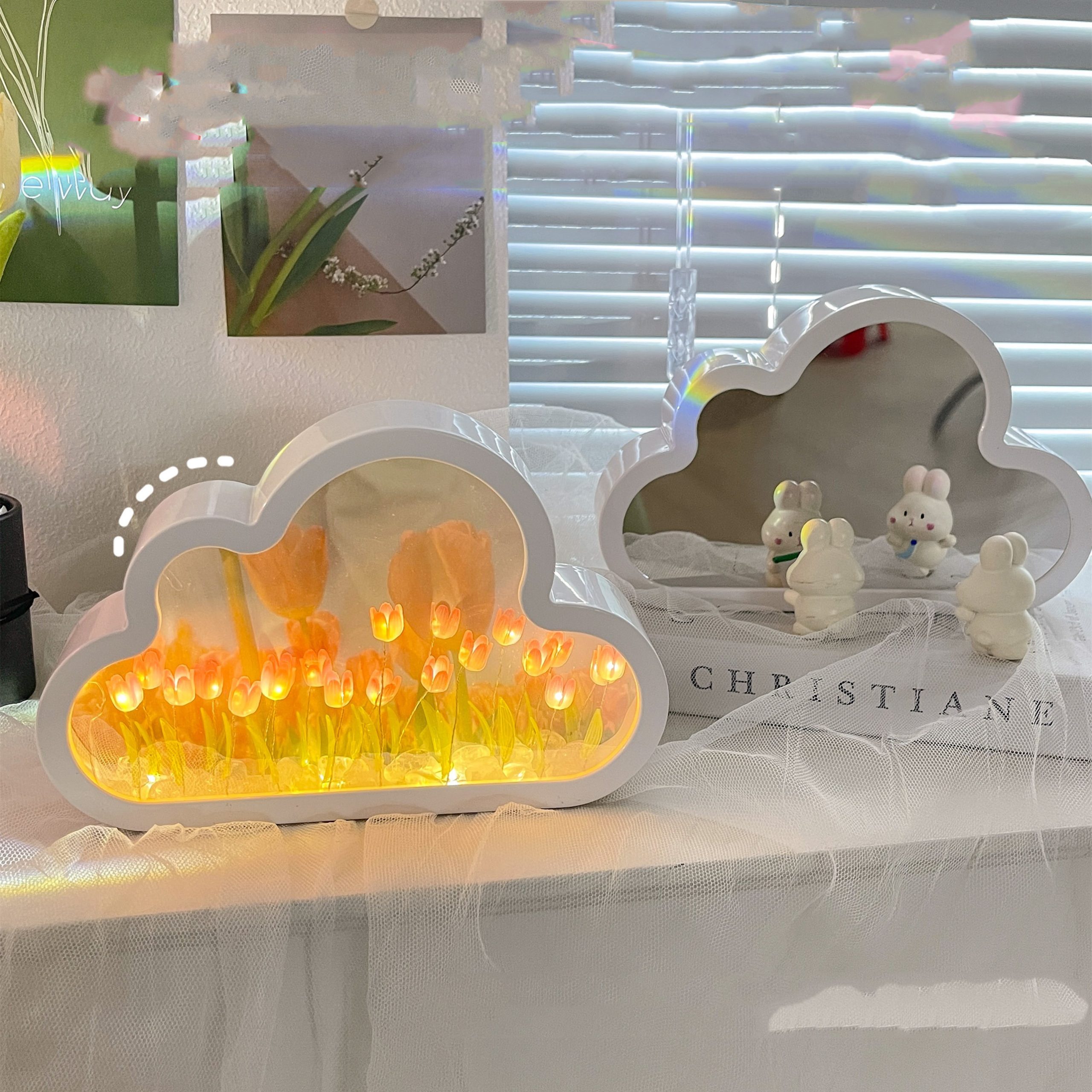 Tulip Night Lamp DIY Material Cloud Tulips Night Lamp Decorative Mirrors Photo Frame LED Table Lights Korean Creative Desk Bedroom Handmade Birthday Gifts - Image 6