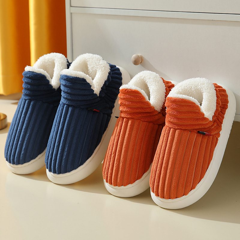 Winter Plush Home Shoes Fashion Solid Color Stripes Floor Bedroom Slippers Indoor Outdoor Garden Shoes For Women Men Couples - Image 5