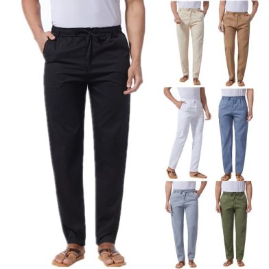 New Mens Solidcolor Linen Cotton Looseit Casual Pants
