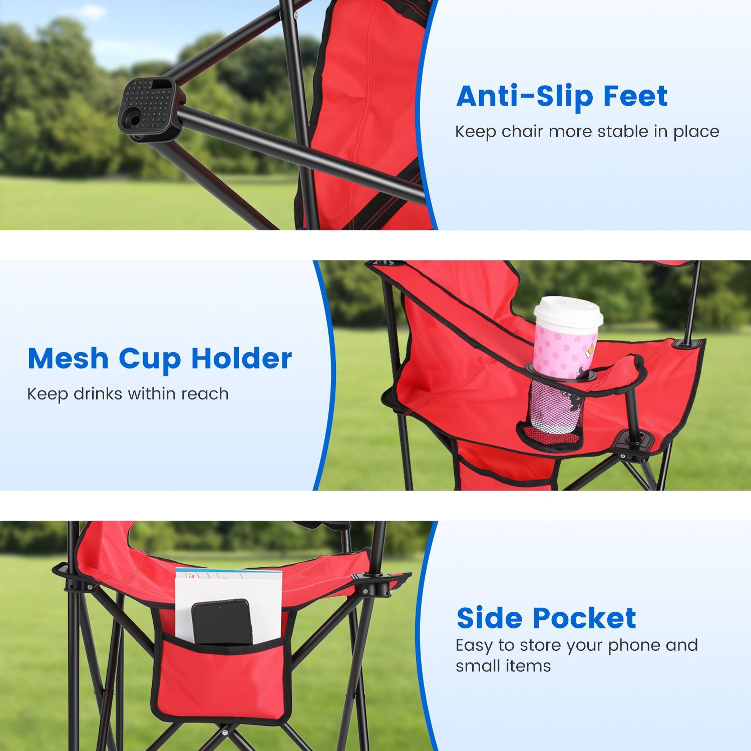 1Pc Camping Chair With Umbrella Lightweight Foldable Outdoor Chair With Cup Holder Detachable Sun Canopy Carrying Bag 330LBS Max Load For Beach Picnic Travel Concert Outdoor Activities - Image 10