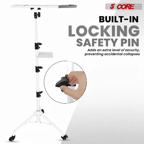 Projector Stand 29.5 To 71 Inch Adjustable Tripod 2 Shelves Portable Laptop Cart W Phone Holder - Image 5
