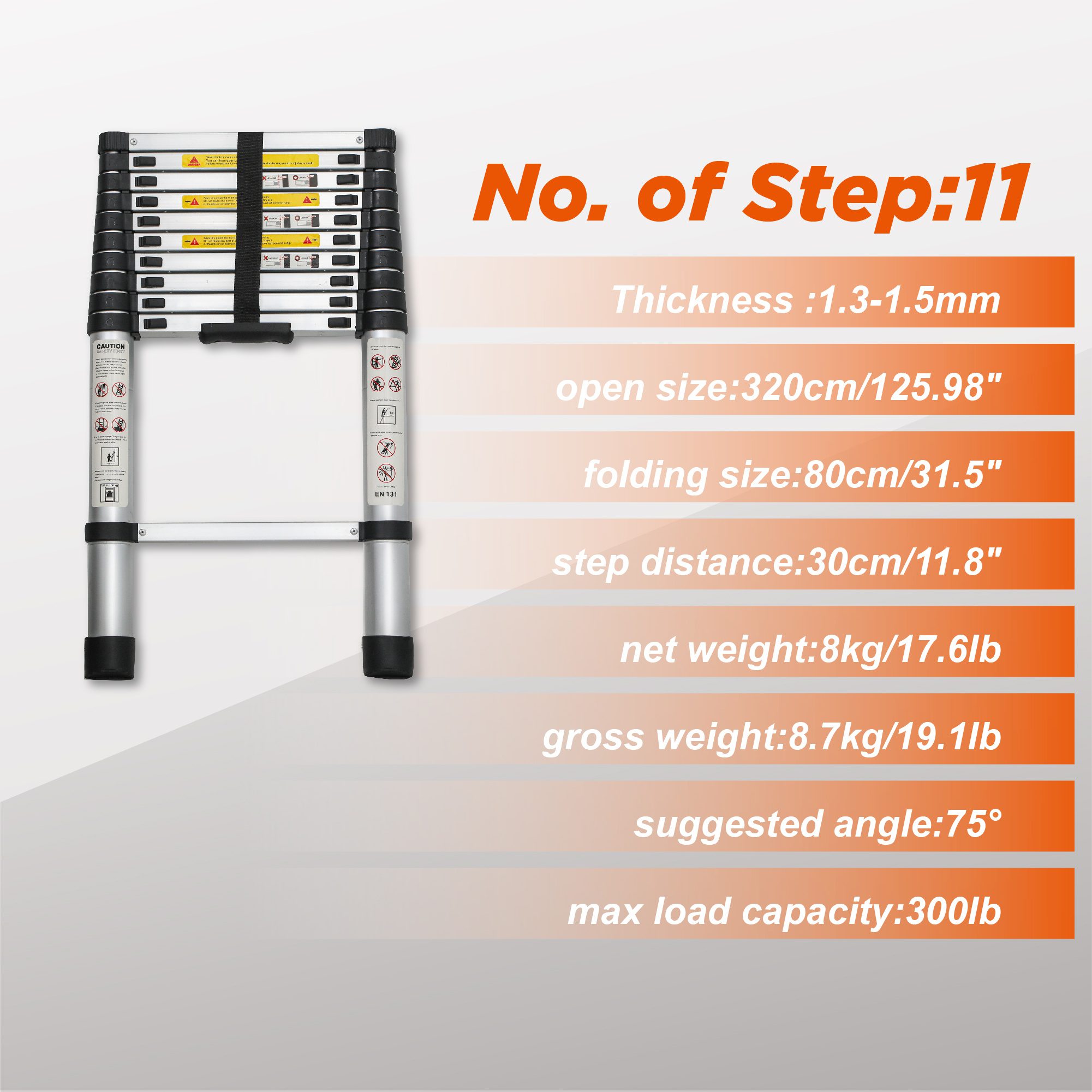 Telescoping Ladder 10.5FT, Telescopic Extension Ladder, Aluminum Alloy Folding Ladder Portable Multi-Purpose for Indoor Outdoor Work, Heavy Duty 300 lbs Load - Image 6