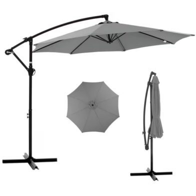 Outdoor Patio Umbrella, 10ft Offset Hanging Patio Umbrella With Aluminum Stand, 8 Ribs, UV Protection For Pool Garden Backyard Market, Gray Shipment From Walmart