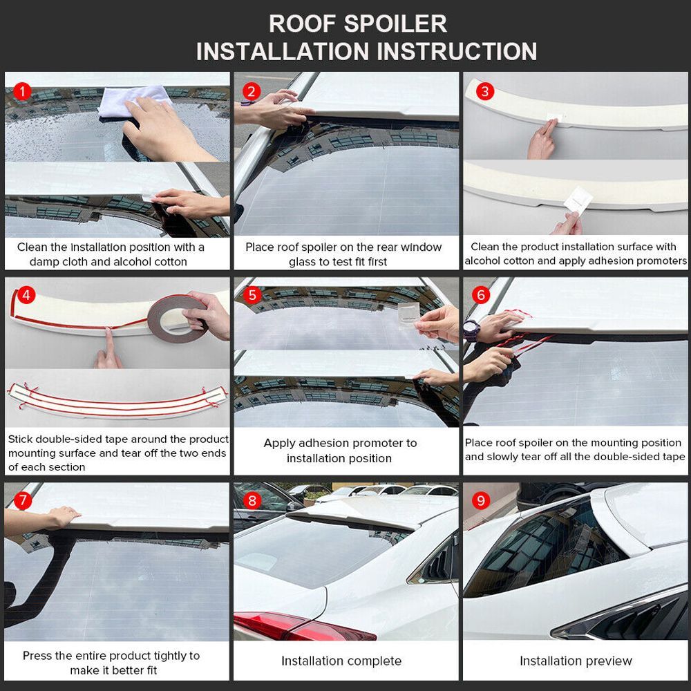 Fits 14-23 Infiniti Q50 V Style Carbon Fiber Print Rear Window Roof Spoiler Wing - Image 9