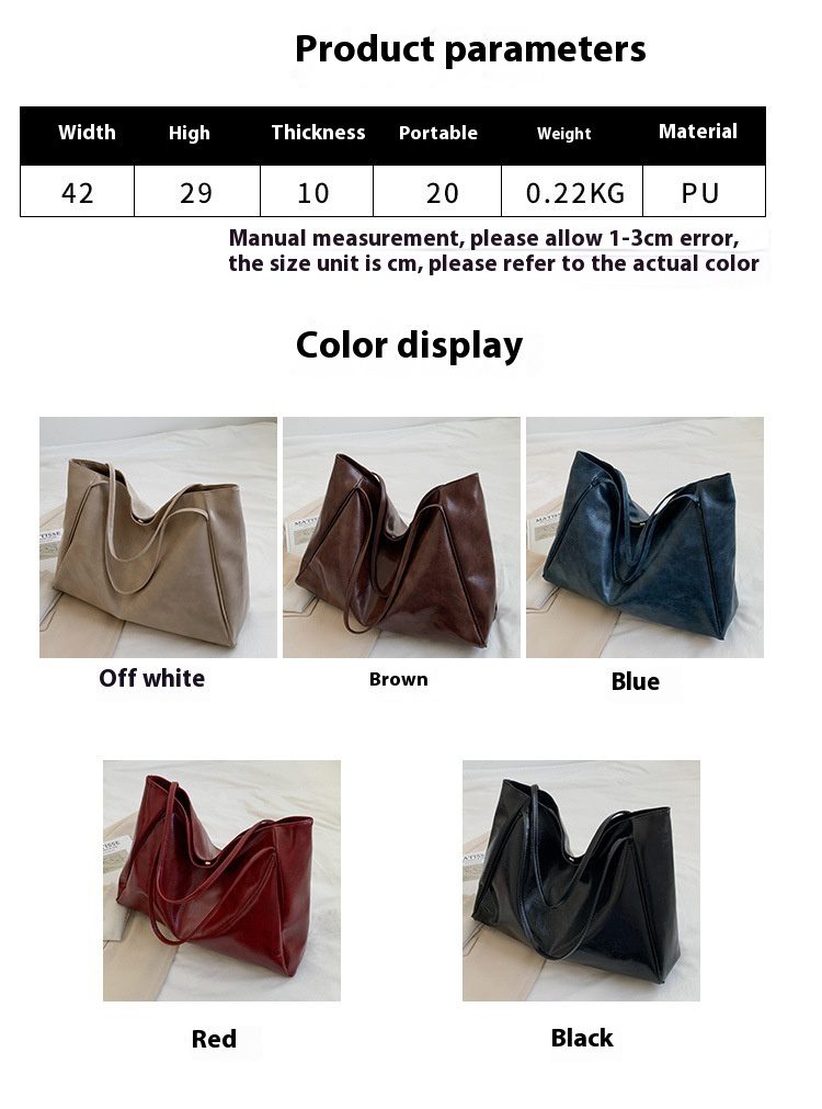 Vintage Women's Tote Bag Athletic Casual Fashion Large Capacity Leather Shoulder Bag Shopper Harajuku Simple Handbag - Image 3