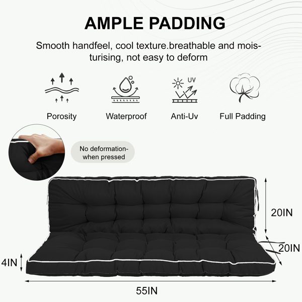 Outdoor Swing Cushions 55 Inch,Waterproof 4in Thick Porch Swing Cushion Replacement With Backrest And Ties,Comfortable 2-3 Seat Pation Swing Pad For Backyard,Garden,Lawn,Outdoor Furniture Black - Image 6