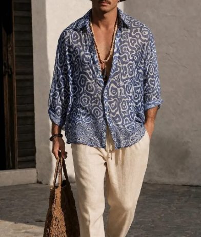 Mediterranean Mosaic Print Sheer Oversized Shirt