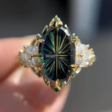 Fashionable Dark-style Artificial Rhombus Crystal Ring