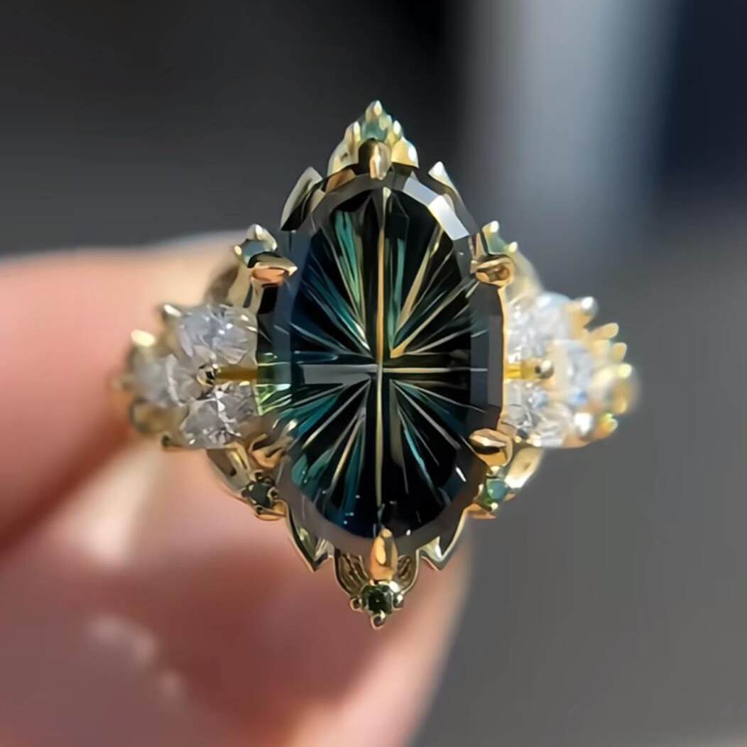Fashionable Dark-style Artificial Rhombus Crystal Ring