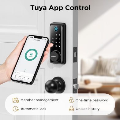 Keyless Entry Door Lock With Handle App-Controlled Front Door Lock Set With Keypad Auto-Lock & One-Touch Locking Anti-Peep Code Feature Easy Installation