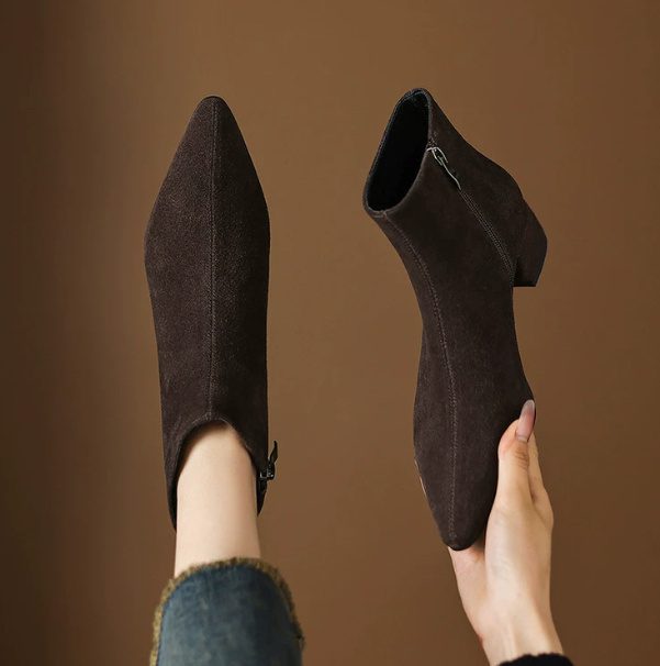 Low-heeled Cowhide Suede Women's Ankle Boots - Image 2