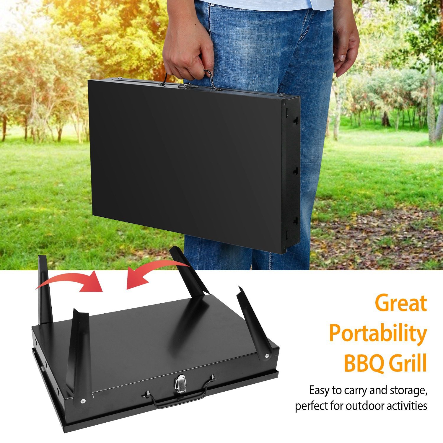 1Pc 17.32x10.63x8.27in Portable Charcoal Grill For Spring Summer Outdoor Activities Foldable BBQ Suitcase Grill Shelf For Outdoor Camping Picnics Garden Grilling Fedex Shipping - Image 5