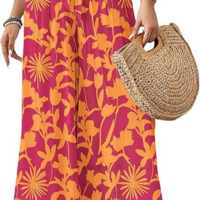 Womens Flowing Floral Wide-Leg Pants