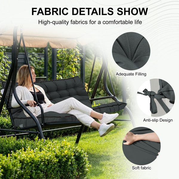 Outdoor Swing Cushions 55 Inch,Waterproof 4in Thick Porch Swing Cushion Replacement With Backrest And Ties,Comfortable 2-3 Seat Pation Swing Pad For Backyard,Garden,Lawn,Outdoor Furniture Dull Grey - Image 4