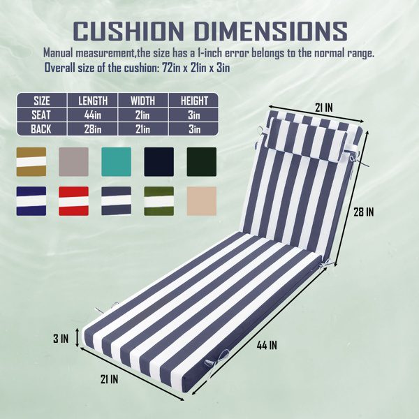 Outdoor Chaise Lounge Cushion, 72 In. X 21 In. X 3 In. Waterproof Fade-Resistant Patio Chair Pad For Pool Beach - Image 2