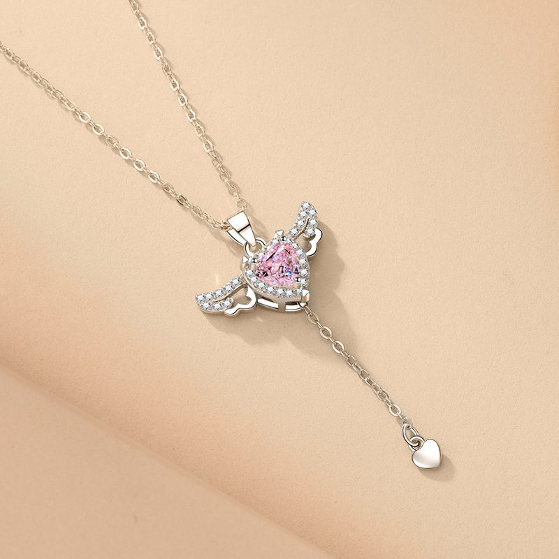 Moving Cupid Heart Angel Wings Tassel Necklace With Crystal Clavicle Chain Women Jewelry Gift Valentine's Day - Image 9