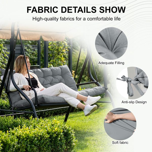 Outdoor Swing Cushions 70 Inch,Waterproof 4in Thick Porch Swing Cushion Replacement With Backrest And Ties,Comfortable 2-3 Seat Pation Swing Pad For Backyard,Garden,Lawn,Outdoor Furniture Light Grey - Image 4
