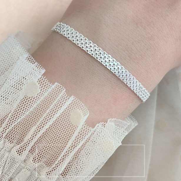 925 Sterling Silver Wide Braided Shimmering Bracelet For Women - Image 2