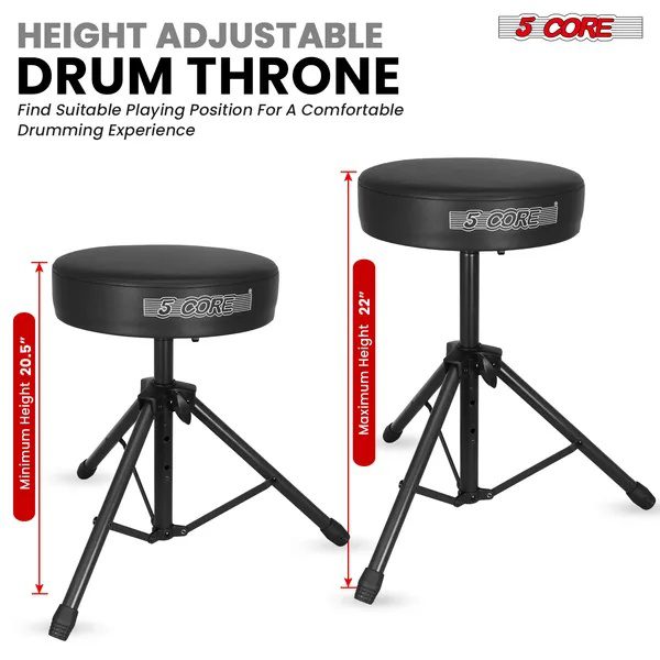 5 Core Drum Throne 3" Thick Padded Memory Foam Comfortable Drummer Stool 330Lb Capacity Adjustable - Image 3