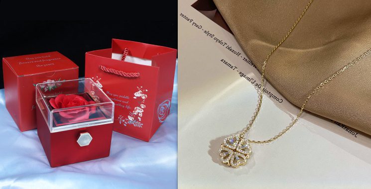 Retro Magnetic Folding Heart Shaped Four Leaf Clover Pendant Necklace Women Love Clavicle Chain Gifts Openable Choker Jewelry - Image 9