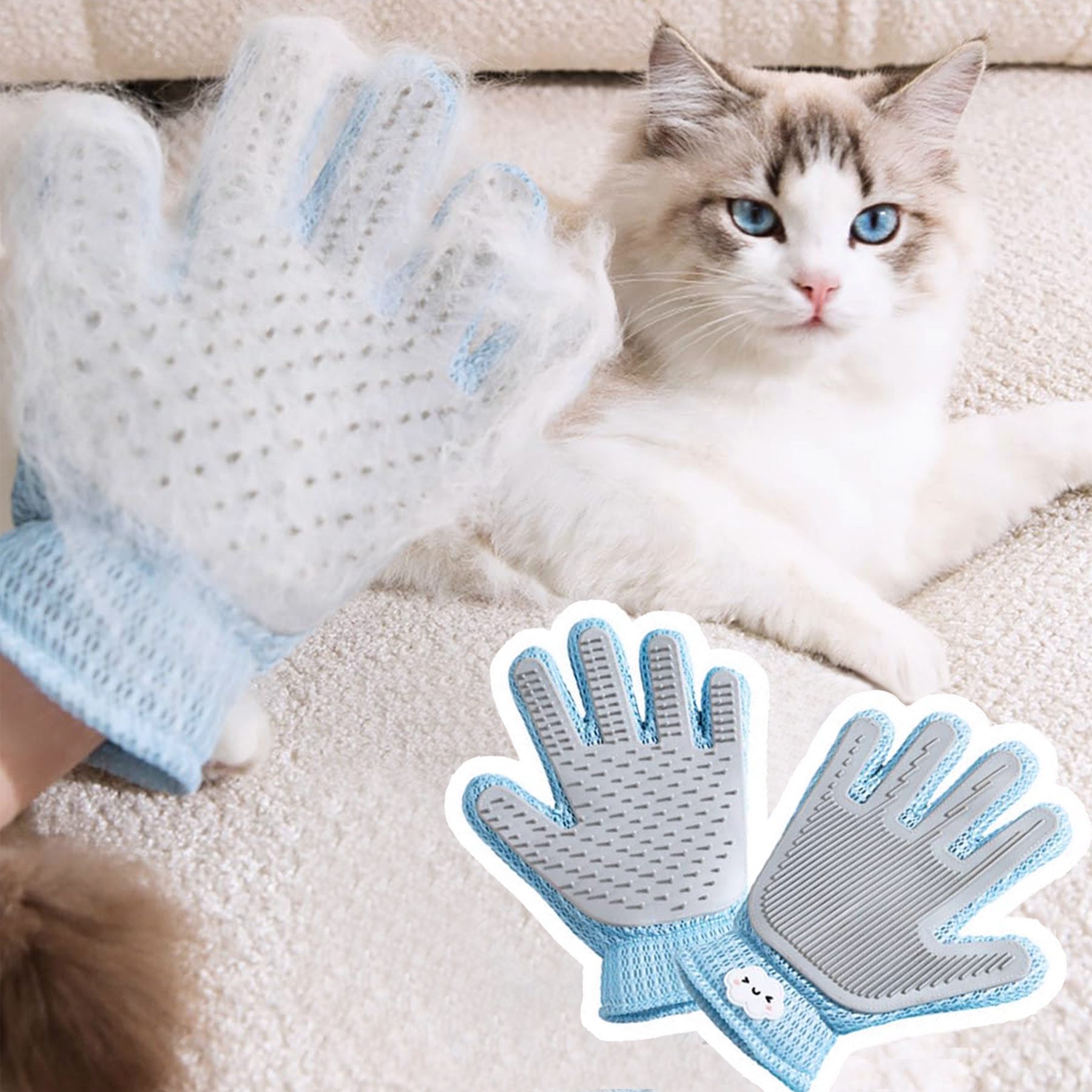 2in1 Double Sided Pet Grooming Glove, Deshedding Massage Brush Mitt For Cats & Dogs, Remove Loose Fur On Pets & Furniture, Easy Clean - Image 2