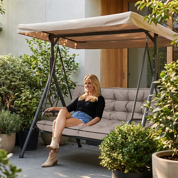 Outdoor Swing Cushions 55 Inch,Waterproof 4in Thick Porch Swing Cushion Replacement With Backrest And Ties,Comfortable 2-3 Seat Pation Swing Pad For Backyard,Garden,Lawn,Outdoor Furniture - Image 5
